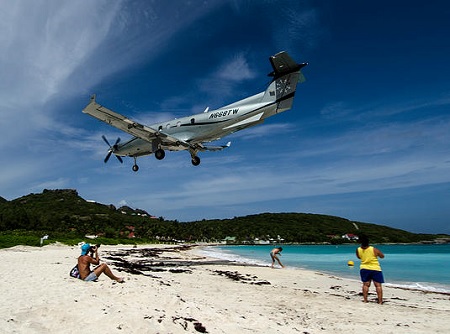 Pilatus 12 coming for landing over St. Jean Beach St. Barths